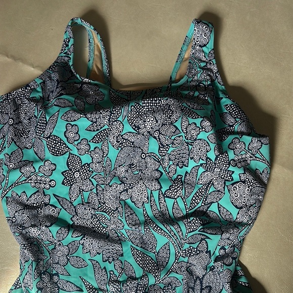 Lands' End Blue Floral One Piece Swimsuit - Picture 2 of 8